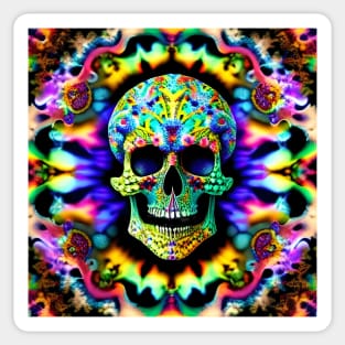 Skull Tie Dye Psychedelic Trippy Rainbow Purple Neon Sticker